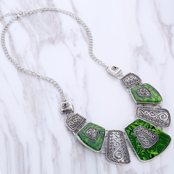 Jewelry - Ethnic Green and Silver Statement Necklace